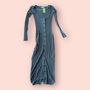 Naadam Cardigan Dress Womens Size XS Green Ribbed NEW NWT